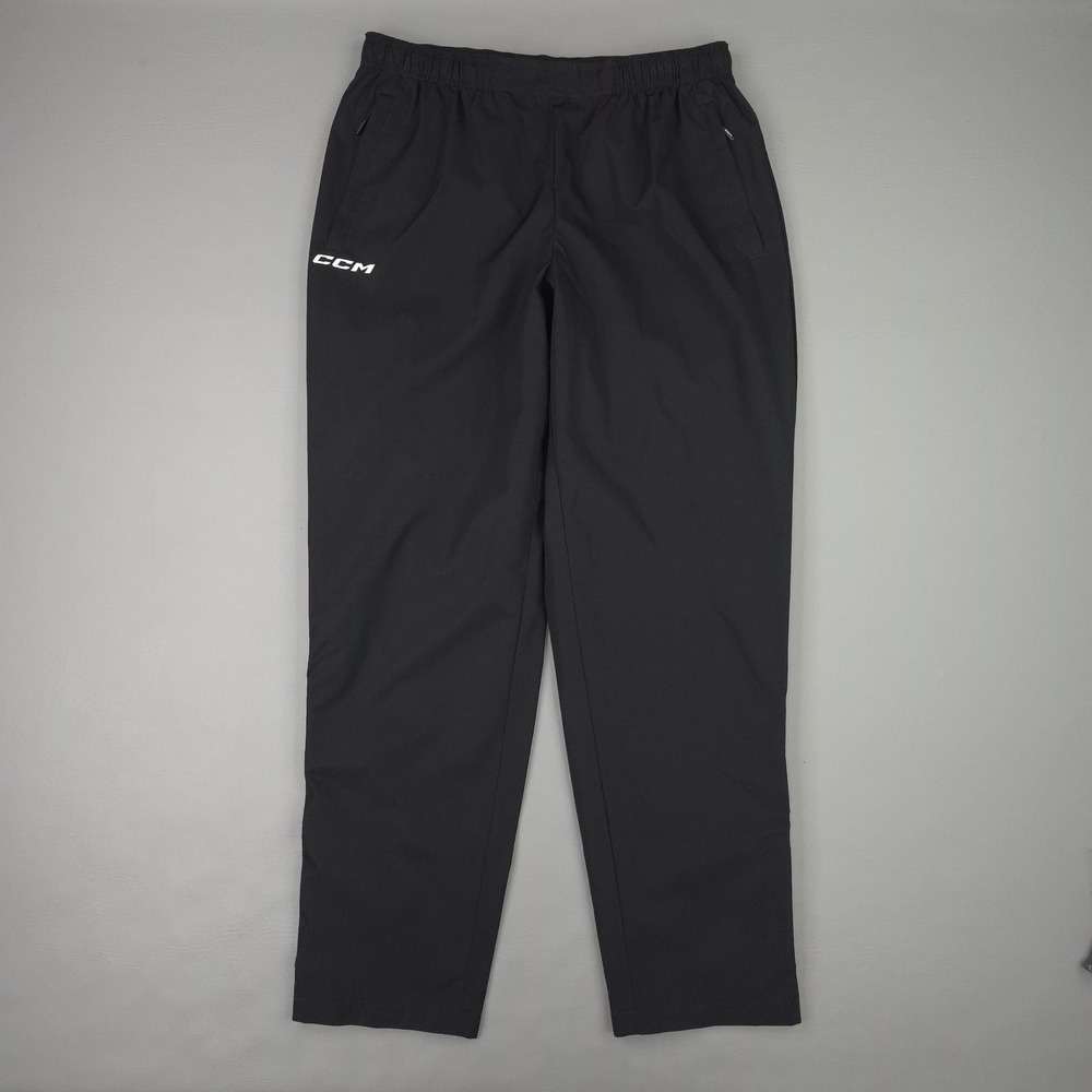 CCM Pants Mens Large Black Woven Track Lightweight Lined Zip Ankle Hockey Coach